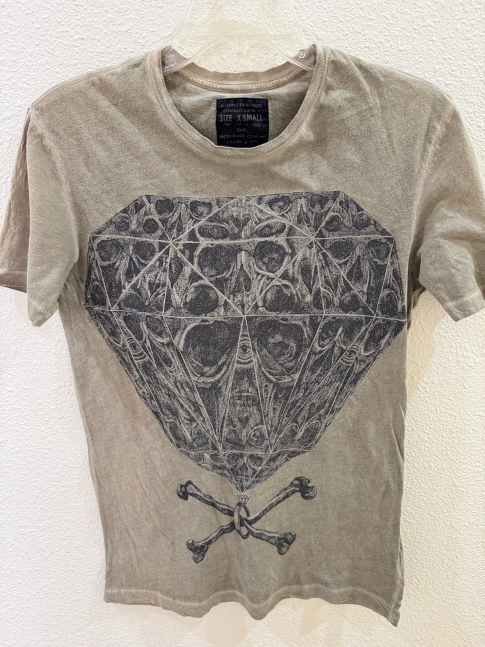 AllSaints Men’s Cream Crewneck with Gray Graphic